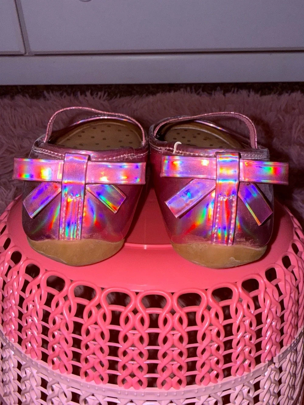 Pink Holographic Bow Mary Jane Shoes 🎀